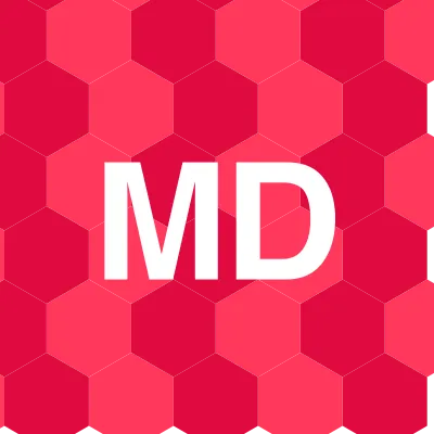 Typographic MD monogram mark for founder Marcus Delgado in honeycomb style